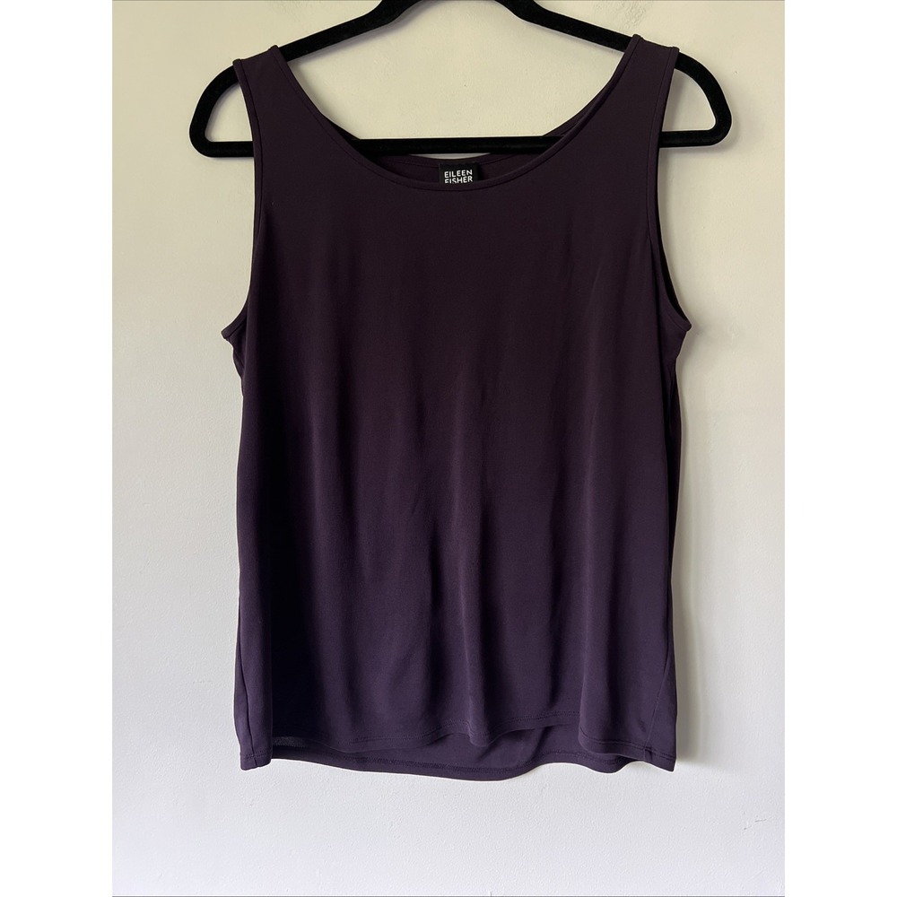 Eileen Fisher 100% Silk Tank Top Shell Eggplant Scoop Neck Sleeveless Minimalist